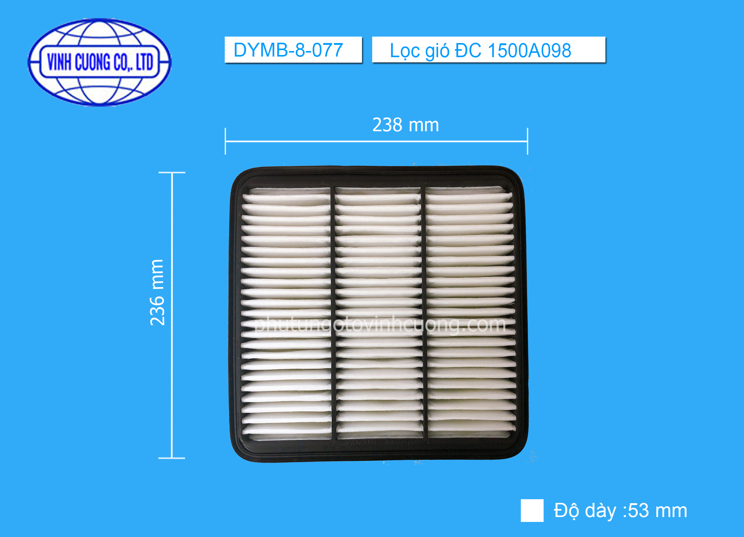 Lọc gió ĐC 1500A098 Mitsubishi L200 2.5 (2005-2015), Pajero Sport 2.5 2008-2016), Triton 2.5 (2015~), Triton 3.2/3.5 (2006-2011),Zinger 2.0 (2008~)