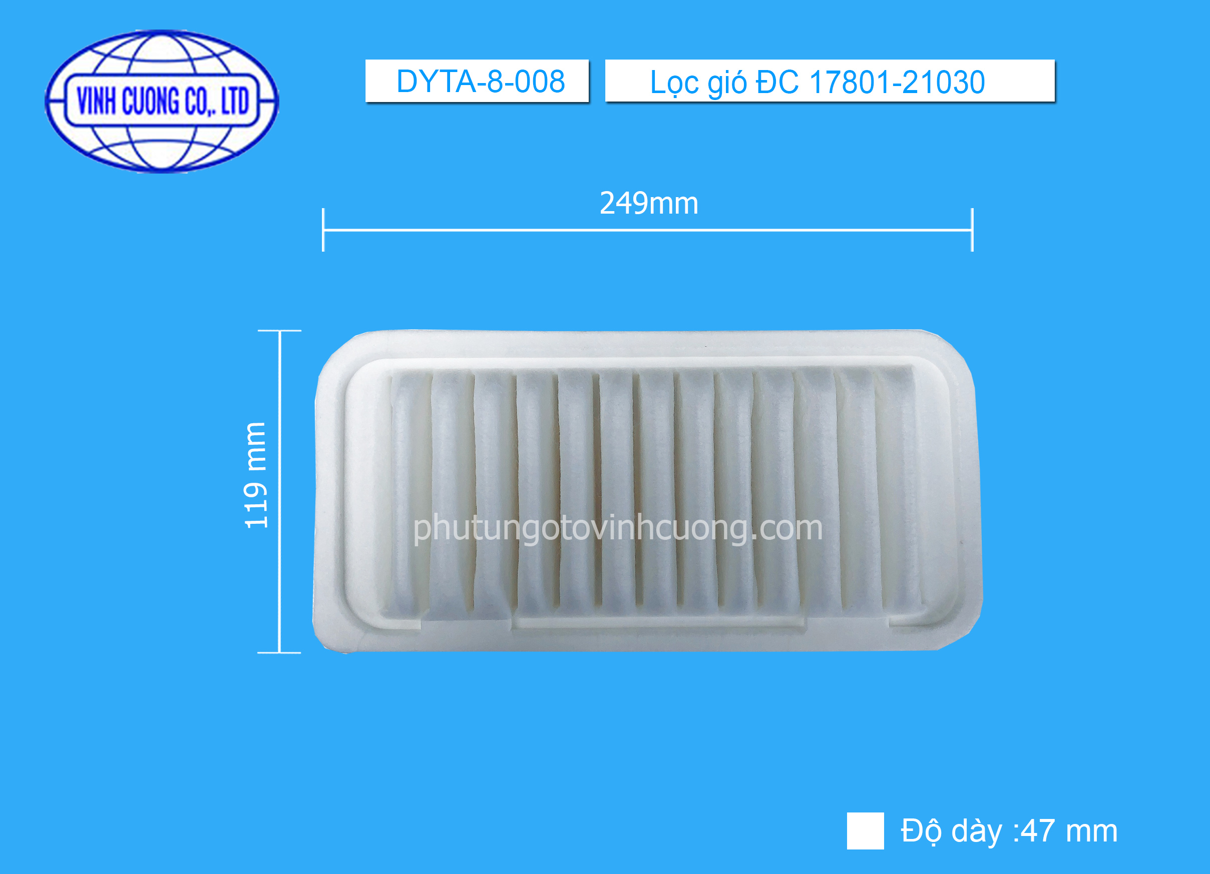 Lọc gió ĐC 17801-21030 Vios, Yaris 2003-2007