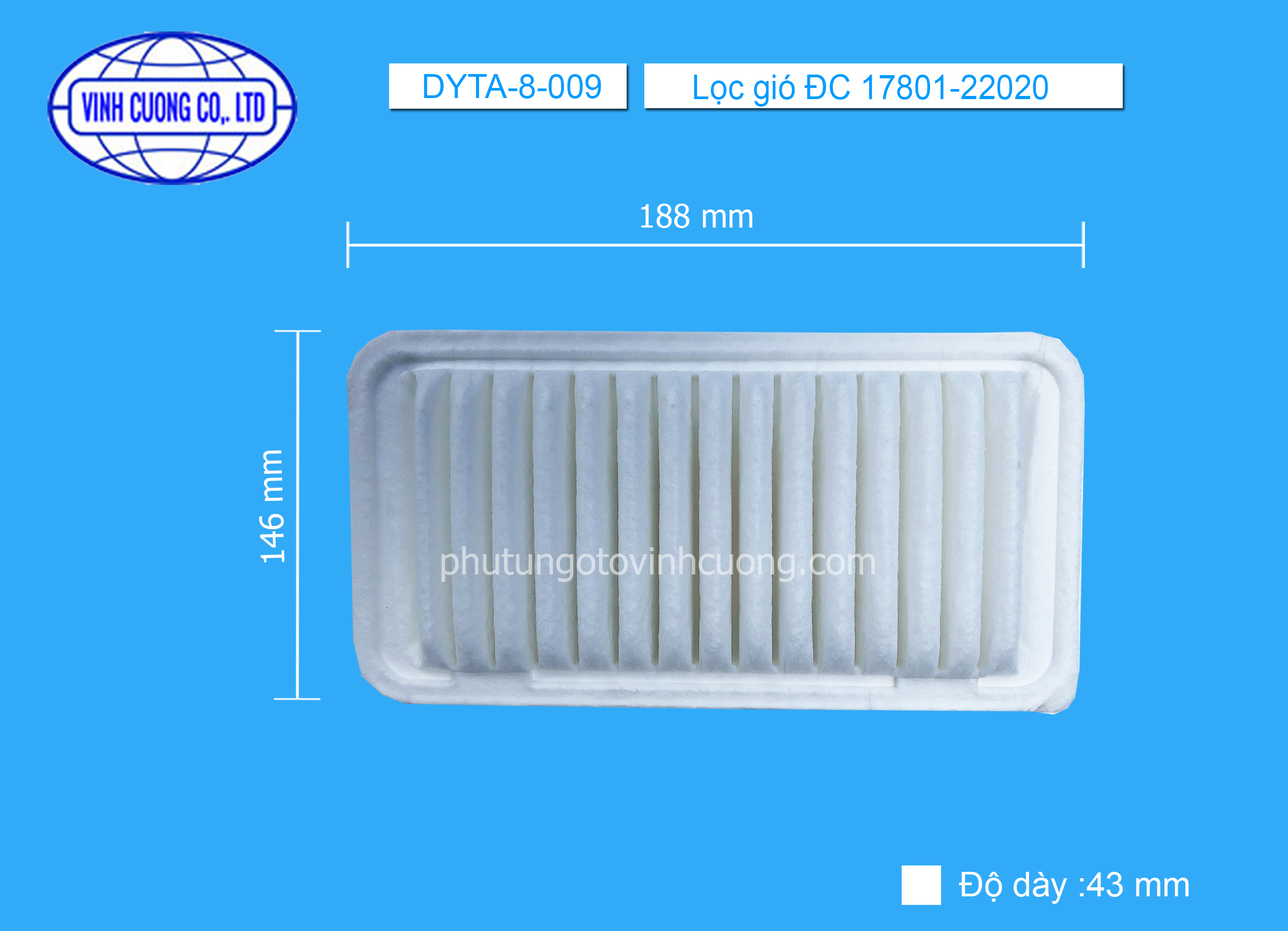 Lọc gió ĐC 17801-22020 Toyota Corolla Altis 2000 - 2008