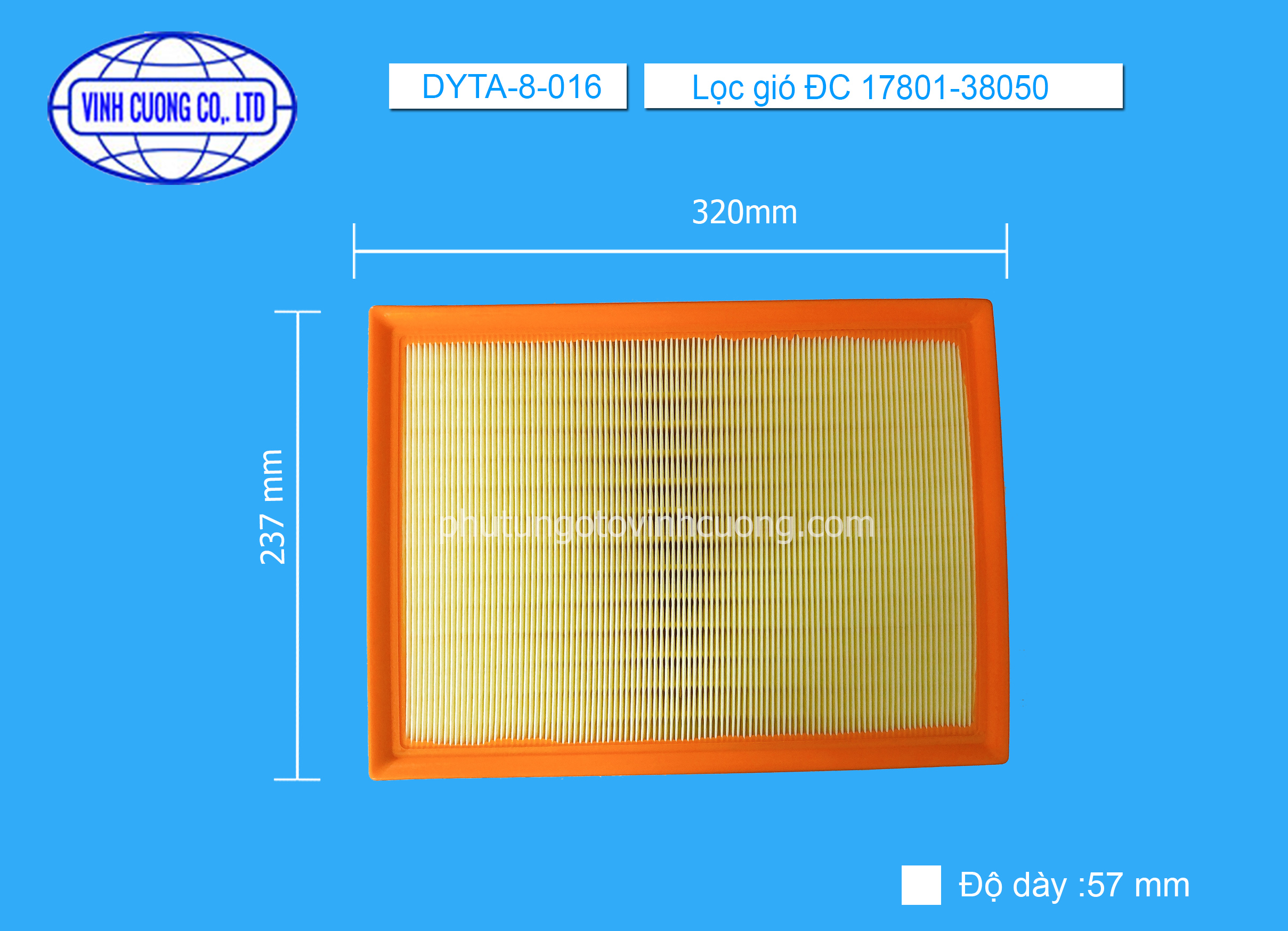 Lọc gió ĐC 17801-38050 Toyota Innova, Hilux, Fortuner đời 2015 đến 2018,4 Runner, Lexus GX460