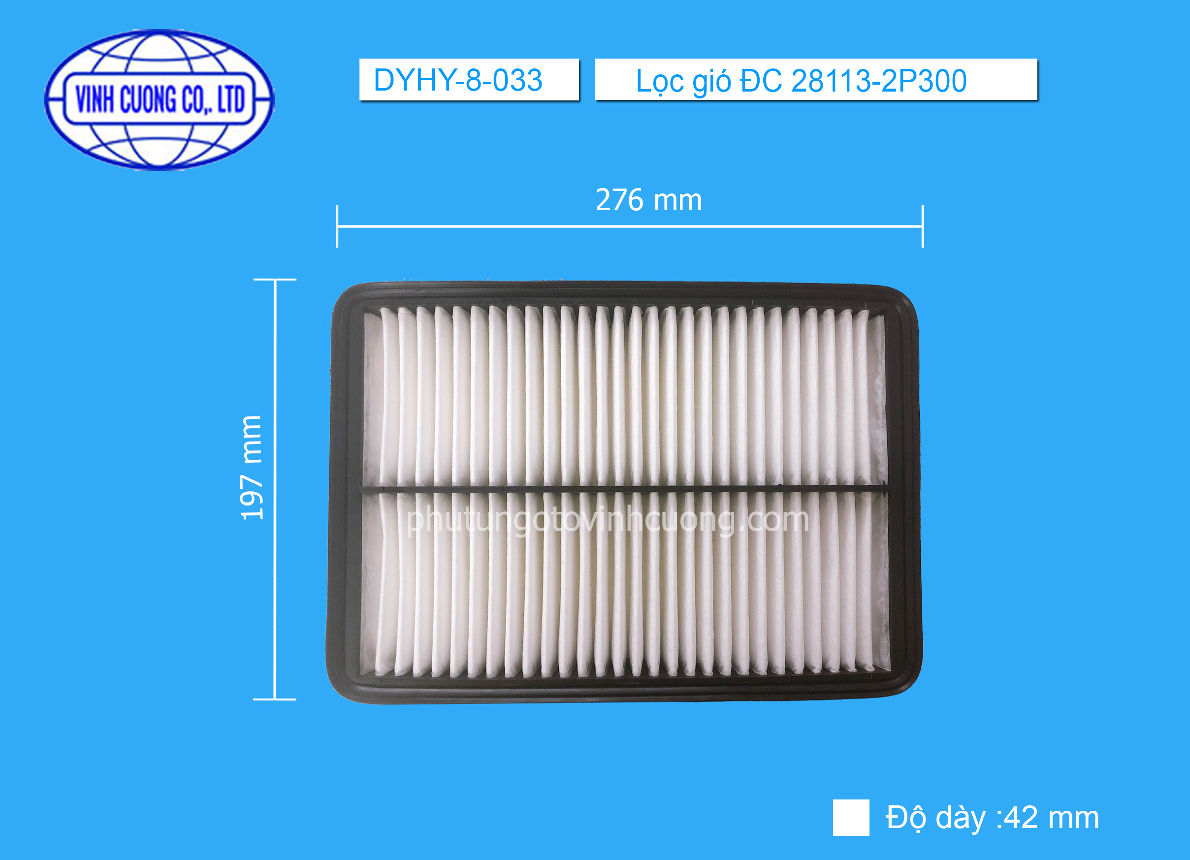 Lọc gió ĐC 28113-2P300 Hyundai Santafe 2.0 2005-2009, 2.2 2009-2012, Kia Sorento 2.2 2009-2012 Máy dầu